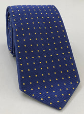Yellow Gold on Dark Navy Blue Mogador Pin Dot Tie MGPDT-2